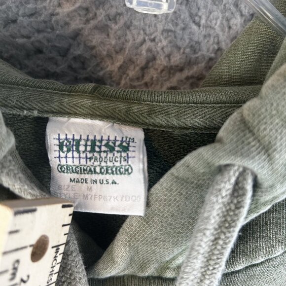 Vintage 90s GUESS U.S.A Embroidered Hoodie Size Medium Green Made In USA Y2K - Picture 4 of 4
